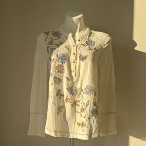 Sundance Cream Floral Embroidered Shirt